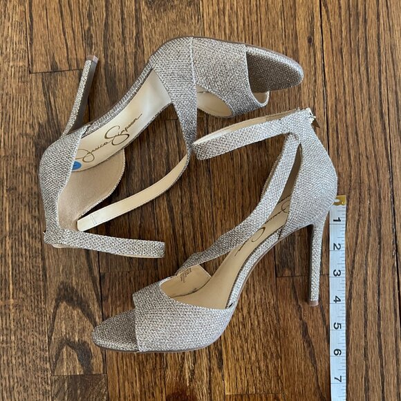 Jessica Simpson Jesimae Gold Shimmer Heels Open Toe Stilettos Evening Size 7.5 - Picture 8 of 9